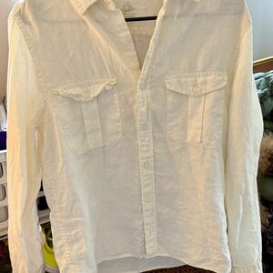 J. Crew Cream Notched Collar Long Sleeve Shirt